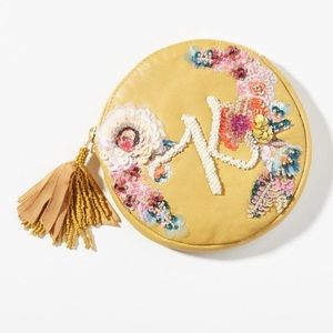 Anthropologie embellished leather monogram pouch